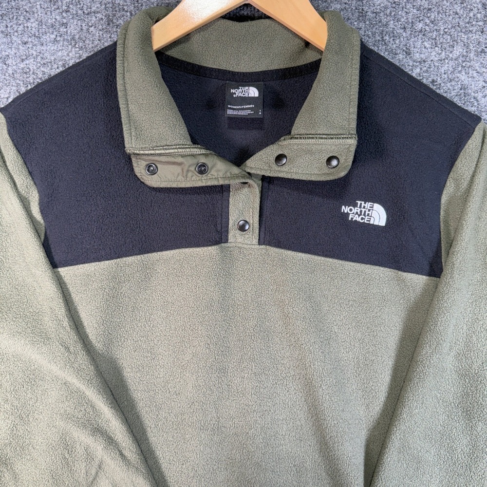The North Face TKA Glacier Fleece Pullover Womens L Green Black Snap Neck Jacket